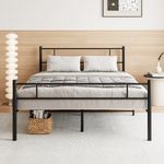 BORPHOM Metal Platform Bed Frame Double Bed With Headboard,Solid Slatted Bed Base,Strong Iron Bedstead,Mattress Base,Underbed Storage Space,Black