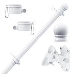 PHITRIC 6 FT Flag Pole Kit, Tangle Free Spinning Weather Resistant Rustproof Stainless Steel White Flagpole with Base for 3x5 Heavy Garden Flag 1" Dia Flag Pole for House, Wall (with Bracket, White)