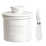 JSHKY French Butter Crock with Spreader, The Original Porcelain Butter Dish with Knife for Counter, Gift for Mother’s Day, Thanksgiving, Christmas. (Color: White Butter Crock)