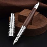 Hongdian 6016 Natural Wood Fountain Pen, Iridium Medium Nib Writing Pen with Metal Pen Case