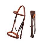 Exion Premium Hunter Bridle for English Horses- Designer Stitched Browband & Anatomic Crownpiece with Rubber Reins | Hunter Bridle for Horses