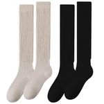 EUPSIIU 2 Pairs Knit Women's Slouch Sock, Long Fluffy Socks Knee High Boot Slouchy Scrunch Socks For Woman Girls, Cotton Extra Long Scrunch Knee High Socks for Fall Winter, One Size (Cotton, 2 Colors)