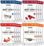 Think Jerky Beef and Turkey Jerky Variety Pack, Original, Sweet Chipotle, Sriracha Honey, Sesame Teriyaki, Healthy Jerky Snack, Healthy Meat Snack, Low Calorie Low Fat - 1.0 oz Bags, 16 Pack