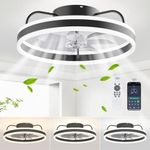 Ceiling Fans 20" with Lights and Remote, Ceiling Fan Smart Control Dimmable Low Profile Flush Mount Ceiling Fan Indoor/Outdoor Modern with Light for Living Room, Bedroom, Kitchen