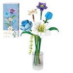 MEIEST Flower Bouquet Building Blocks Set,Mini Bricks Plant Botanical Collection Construction Building Toy,Creative DIY Artificial Flowers Home Decoration (Blue)