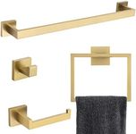 Brushed Gold Bathroom Towel Bar Sets Premium Stainless Steel 4-Piece Bathroom Hardware Set Wall Mounted Square Bathroom Accessories Kit