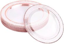 MATANA 40 Clear Plastic Party Plates with Hammered Rose Gold Rim - 20 Dinner Plates 10.25 Inch + 20 Salad Dessert Appetizer Plates 7.5 Inch, Heavy Duty, Reusable for Parties, Wedding & Events