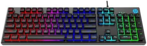 HP K500F USB Wired Gaming Keyboard with Metal Panel, RGB Backlit, Rust and Scratch Resistant, 26 Anti-Ghosting Keys, and Windows Lock Key