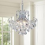 peskoe Modern Crystal Chandelier, 4-Light Chrome Pendant Ceiling Light Fixture for Dining Living Room Bedroom Kitchen, Hanging Lamp, H 17.7'' x W 18.1''