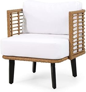 Christopher Knight Home 315002 Nic Outdoor Club Chair, White + Light Brown + Black