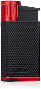 Colibri EVO Angled Single Jet Flame Butane Lighter, Windproof & Refillable, User-Friendly with Pachmayr Grip, Blue Fuel Window and Adjustable Flame - Sleek Design (Red)