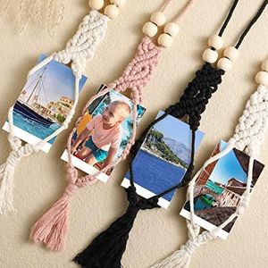 JenPen 4 Pcs Car Picture Frames Macrame Hanging Photo Display Bohemian Car Hanging Accessories Car Rearview Mirror Pendant Car Decoration Hanging Ornaments Boho Wall Decor Decor