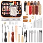 Glarks 46Pcs Leather Working Tools and Supplies Kit, Leather Sewing Kit with Waxed Thread Groover Awl Stitching Punch Tracing Wheel Burnisher Needle Ruler Cutter Craft Knife for DIY Leathercraft Gift