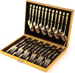 Cutlery Set, OGORI 24 Piece Stainless Steel Flatware Set, Gold Forged Tableware Silverware Set with Square Handle, Spoon Knife and Fork Set Service of 6