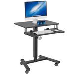 BONTEC 65x45 CM Pneumatic Mobile Standing Desk with Keyboard Tray, Computer Workstation Laptop Sit or Stand Desk on Wheels, Height Adjustable Rolling Stand Up Table Cart for Room, Bedroom, Office