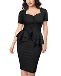 AISIZE Women's 1940s Vintage Square Peplum Bodycon Cocktail Dress Small Black