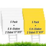 IKAYAS 10 Pack Blank Yard Signs with Stakes, 19 x 14 Inches White and Yellow Garden Yard Signs Yard Sale Signs Corrugated Plastic Signs for Party Decorations,Garage Sale, Guidepost, Open House