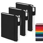 feela 3 Pack A6 Pocket Notebooks, Hardback Lined Small Notebooks with Dividers and Black Pens, Classic Ruled Mini Notepads Journal Bulk, Great for Office School Writing Plans Memos, 9 X 14cm, Black