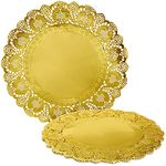 60-Pack Round Paper Placemats for Dining Table, Formal Events, Decorative Gold Lace Paper Doilies, Bulk Disposable Charger Plates for Cakes, Desserts, and Baked Goods (12 in)