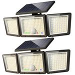 Solar Motion Sensor Light Outdoor, 2500LM 286 LED Solar Outdoor Lights with Power Display & Mode Indicators - 6500K Adjustable 3-Head Flood Light, IP65 Waterproof for Garden, Garage, Yard - 2 Pack