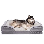 Furhaven XL Memory Foam Dog Bed Perfect Comfort Plush & Velvet Waves Sofa-Style w/Removable Washable Cover - Granite Gray, Jumbo (X-Large)