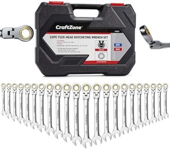 CRAFTZONE Ratcheting Combination Wrench Set, SAE & Metric With Color Ring, 14pc/7pc/10pc/5pc, 3/8" To 3/4"; 8mm To 18mm, With Organizer Rack, 12-Point, 72 Teeth (22PC SAE & METRIC)