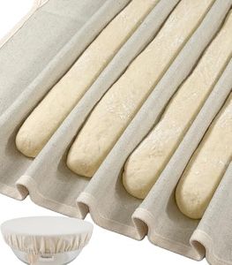 Perenllareta Bakers Baguette Couche and Reusable Bowl Cover Set, 39x25" Unbleached Dough Proofing Cloth for French Bread & 10" Cotton Lid Elastic Fabric Bread Cover for Homemade Sourdough Rising