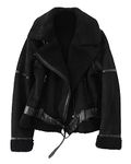 LY VAREY LIN Women's Faux Shearing Moto Jacket Thick Lined Parka Winter Shearling Coat Leather Jacket, Faux Suede Lambs Black, X-Large