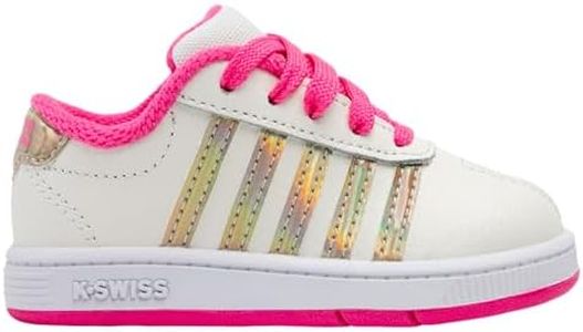 K-Swiss Kid's Classic Pro Sneaker, Snow White/Hot Pink/Iridescent, Toddler, 9M