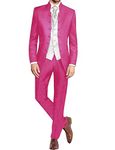 Pkrboro Men's Stand Collar Suit Three Pieces Decorative Buttons Party Wedding Banquet Prom Fuchsia