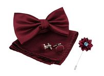 KRAWATTE Men's Microfiber Bow Tie Set with Pocket Square and Cufflinks (Maroon)