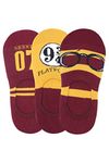 BALENZIA x Harry Potter Potter 07, Lightning Bolt & Glasses, Platform 9 3-4 No Show Socks for Women | Made with Cotton and Spandex (Pack of 3)- Yellow & Maroon