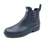 Amoji Unisex Chelsea Rain Boots Waterproof Ankle Boots Anti-slip Elastic Garden Shoes Short Booties Rainy Footwear Lady Girl Navy Size 10 Women/8.5 Men