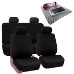 FH Group Bright Flat Cloth Full Set Automotive Seat Covers Front Set and Rear Solid Bench Black Seat Covers w. Gift Universal Fit Interior Accessories for Cars Trucks and SUVs