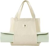 Moyaqi Canvas Tote Bag with Yoga Mat Carrier Pocket Carryall Shoulder Bag for Office, Workout, Pilates, Travel, Beach and Gym