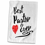 3dRose "Best Pastor Ever Design in Black Script with Red Heart Motif Towel, Polyester/Cotton, Multi-Colour, 15 x 22-Inch