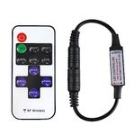 11-Key RF Mini Wireless Remote Controller for Single Color 3528 5050 LED Strip Lights, Wireless Remote Control with DC Connector, RF Dimmer for 12V DC LED Ribbon, Shelf Lights