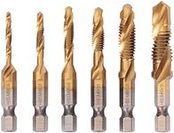 Yakamoz Combination Drill Tap & Tap Bit Set, 6Pcs 1/4" Hex HSS Shank Titanium Drill Tap Combination Bit Set Screw Tapping Countersink Drill Bits Metric Thread M3-M10