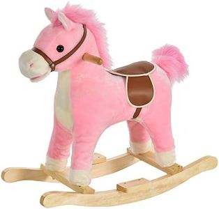 Qaba Rocking Horse Plush Animal on Wooden Rockers, Baby Rocking Chair with Sounds, Moving Mouth, Wagging Tail, Pink