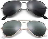 Pro Acme Classic Polarized Aviator Sunglasses for Men and Women UV400 Protection (2 Pairs) Gunmetal Frame/Grey Lens + Gold Frame/G15 Green Lens
