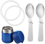 2pcs Stainless Steel Spoons & 2pcs Gaskets Seals Compatible with Thermos Funtainer 10OZ Food Jars, Foldable Folding Spoon Replacement Parts Spoon Dishwasher Safe