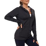 AMZSPORT Women's Running Jacket Long Sleeve Sports Gym Hoodies Fitness Yoga Top with Thumbholes and Pockets, Black M