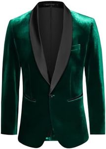 GRACE KARIN Mens Velvet Jacket Blazer Shawl Lapel One Button Slim Fit Sport Coat Dinner Party Prom Wedding Green