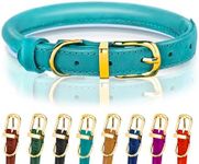 OOPSDOGGY Reflective Rolled Leather Dog Collar for Small Dogs, Adjustable Soft Padded Pet Collar for Small Breed Dogs Puppy (XXS, 7"-9", Teal)