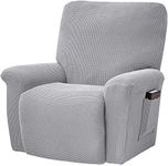 Recliner Chair Covers Stretch Jacquard Recliner Cover 4-Piece Lazy Boy Chair Covers Furniture Protector Leather and Cloth Recliner Sofa Slipcover with Pocket (Light Grey)