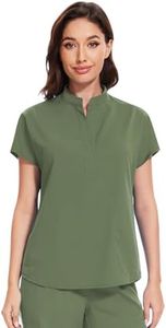 niaahinn Scrub Top for Women - Mandarin Collar, 2 Pockets, Anti-Shrink, 4-Way Stretch Women’s Scrub Top Olive Green