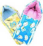 MOM & SON 2 in 1 Baby's Cotton Sleeping and Carry Bag (0-6 Months) (Yellow & Sky Kitty)