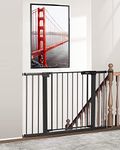 Newnice 29.7"-46" Baby Gate for Stairs, Auto Close Dog Gates for the House, Wide Baby Safety Pet Gates Pressure/Hardware Mounted for Doorway, Easy Walk Thru Child Gates for Stairs Kids Toddlers, Black