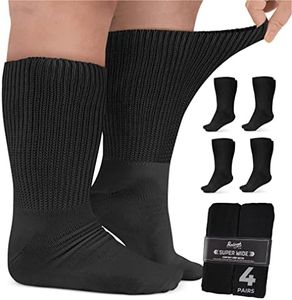 Pembrook Extra Wide Socks for Swollen Feet - 4 Pair Bariatric Socks for Edema and Lymphedema | Extra Wide Calf Socks