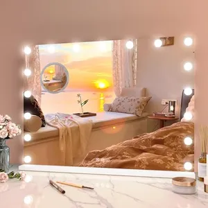 Vanity Mirror with Lights, 32" x 24" Makeup Mirror with Lights, Hollywood Lighted Vanity Mirror with 17 Dimmable LED Bulbs, 3 Color Modes, Light up Mirror with Touch Control for Bedroom, Tabletop